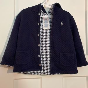 Ralph Lauren Button up hooded sweater with houndstooth interior (12 months)